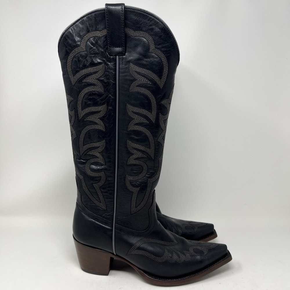 SHAYANNE High Desert Tall Western Boots Women's Size 8 Black Leather Snip Toe - Picture 3 of 12